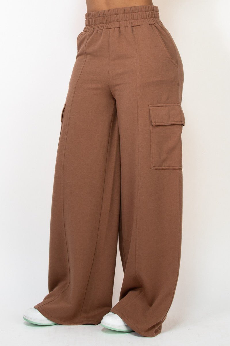 Dark Taupe High - Rise Wide Elastic Cargo Pants - STYLED BY ALX COUTUREPANTS