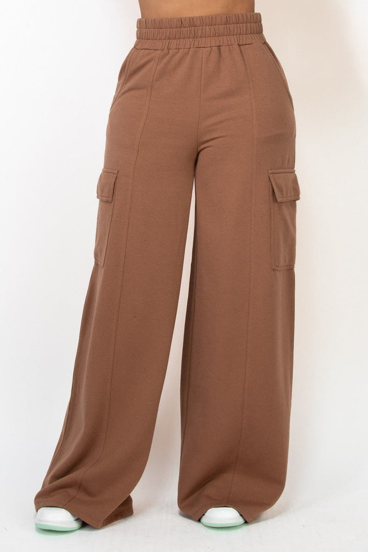 Dark Taupe High - Rise Wide Elastic Cargo Pants - STYLED BY ALX COUTUREPANTS