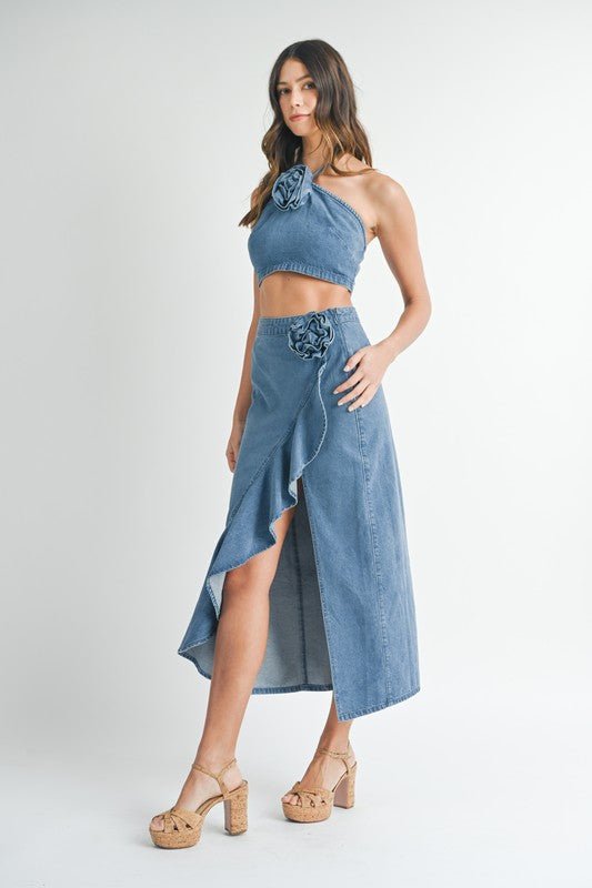 Denim Corsage Top Midi Skirt Set - STYLED BY ALX COUTUREOutfit Sets