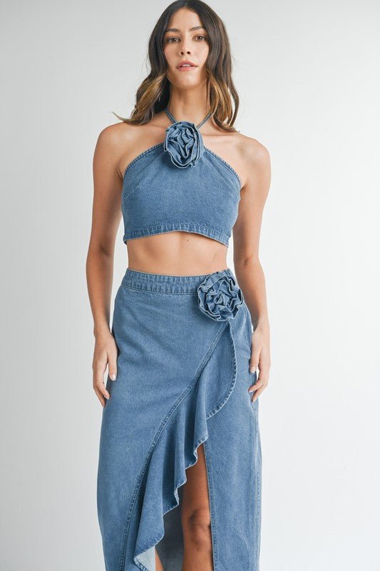 Denim Corsage Top Midi Skirt Set - STYLED BY ALX COUTUREOutfit Sets