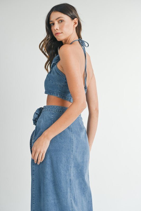 Denim Corsage Top Midi Skirt Set - STYLED BY ALX COUTUREOutfit Sets