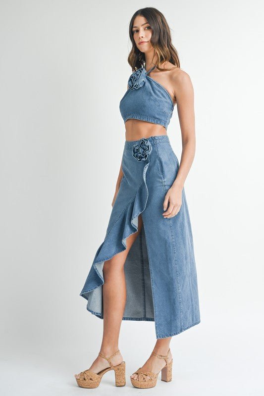 Denim Corsage Top Midi Skirt Set - STYLED BY ALX COUTUREOutfit Sets