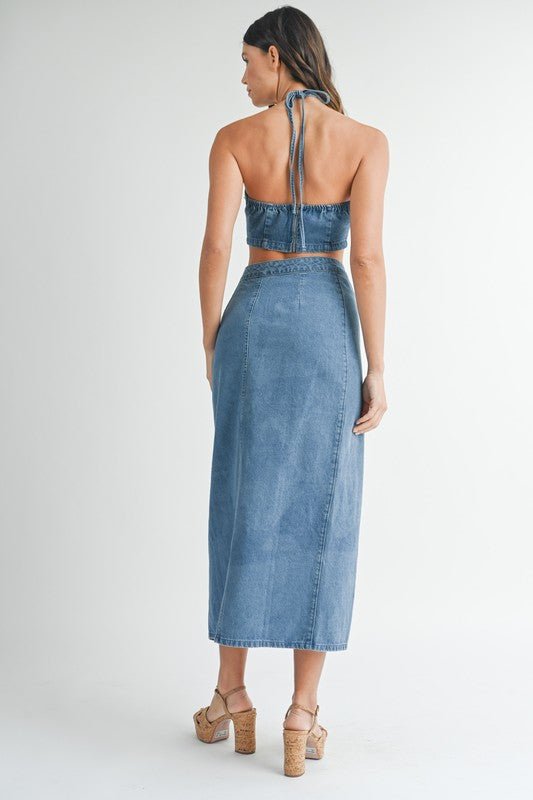 Denim Corsage Top Midi Skirt Set - STYLED BY ALX COUTUREOutfit Sets