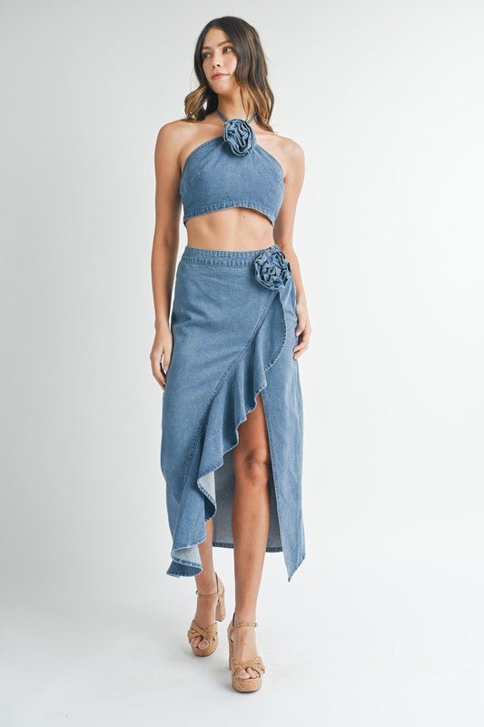 Denim Corsage Top Midi Skirt Set - STYLED BY ALX COUTUREOutfit Sets