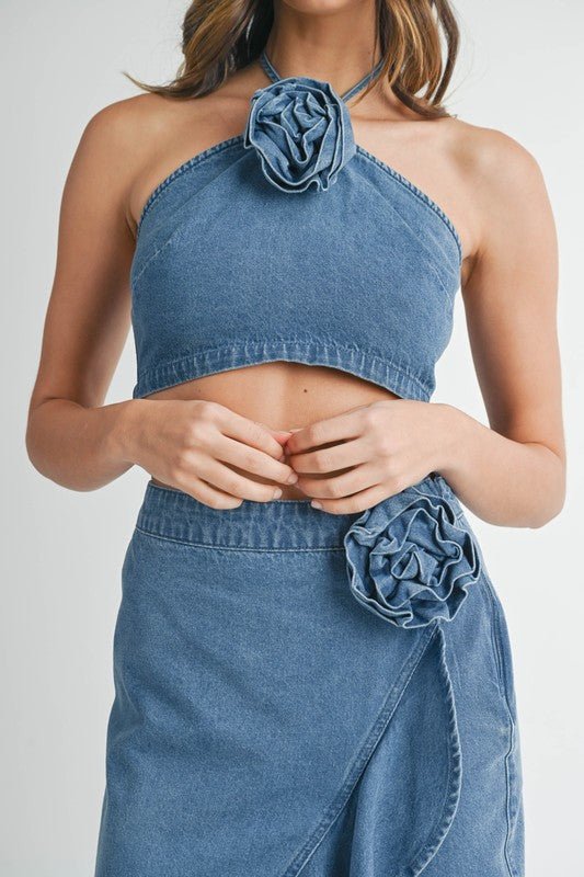 Denim Corsage Top Midi Skirt Set - STYLED BY ALX COUTUREOutfit Sets