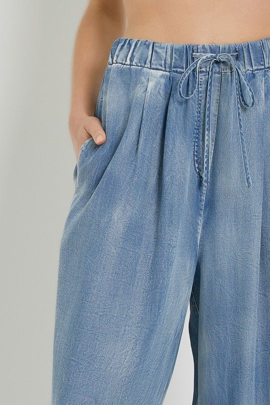 Denim Elastic Waist Wide Leg Pants - STYLED BY ALX COUTUREPANTS