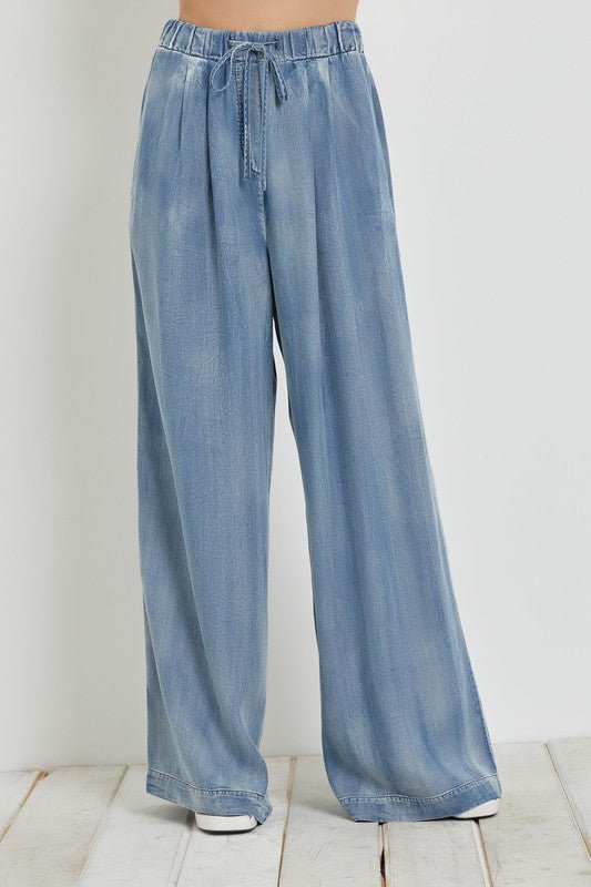 Denim Elastic Waist Wide Leg Pants - STYLED BY ALX COUTUREPANTS