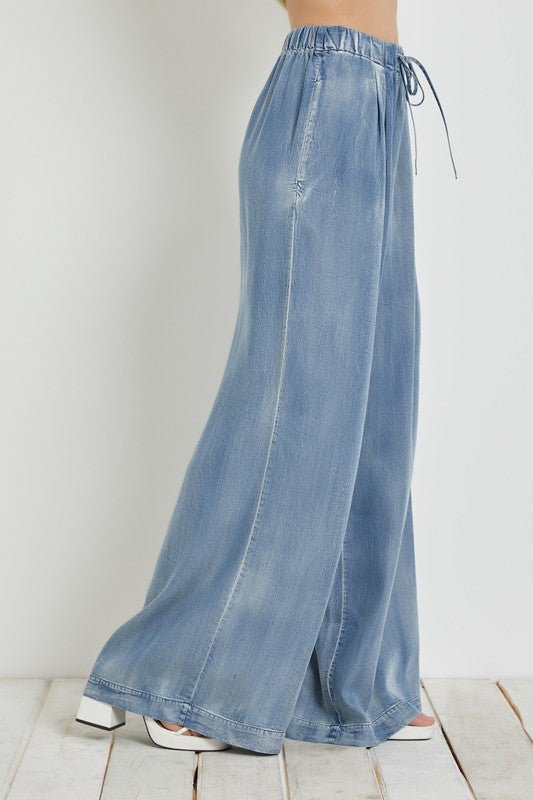 Denim Elastic Waist Wide Leg Pants - STYLED BY ALX COUTUREPANTS