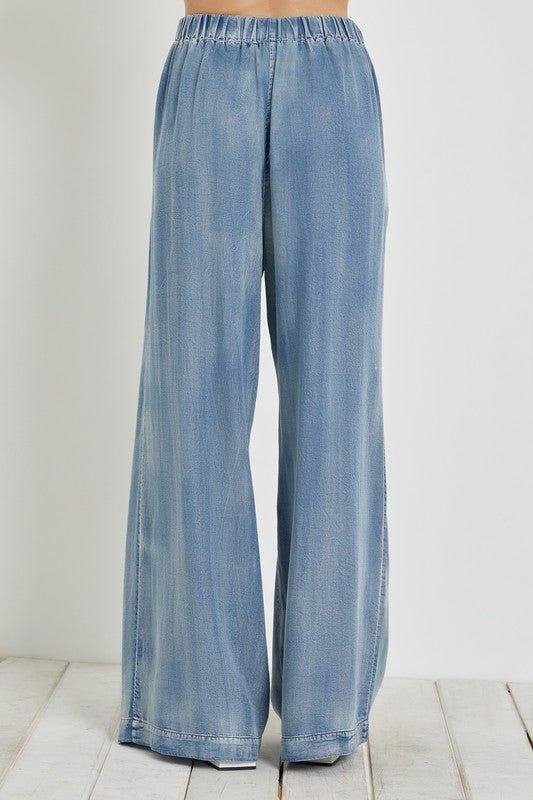 Denim Elastic Waist Wide Leg Pants - STYLED BY ALX COUTUREPANTS