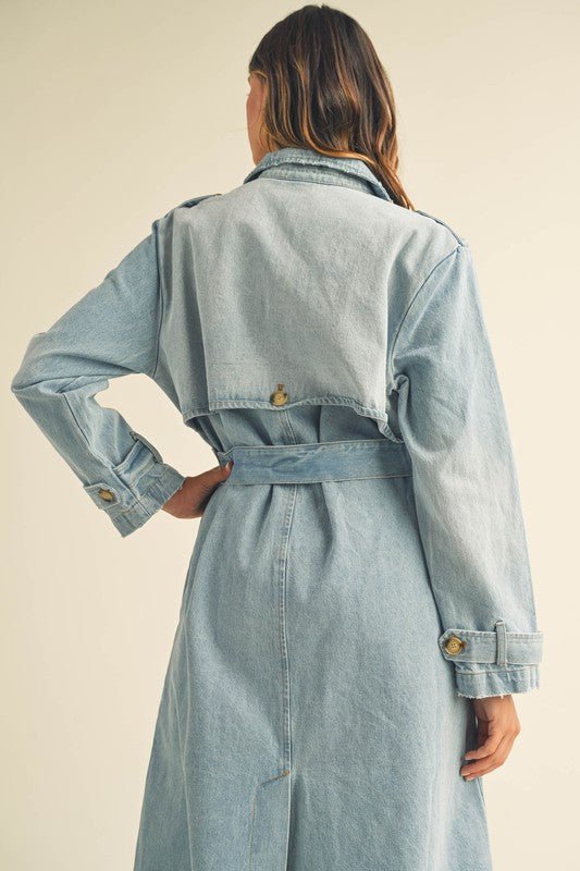 Denim Long Sleeve Trench Midi Coat - STYLED BY ALX COUTURECoats & Jackets