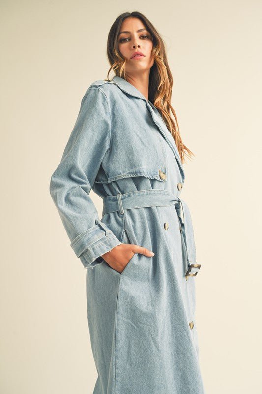 Denim Long Sleeve Trench Midi Coat - STYLED BY ALX COUTURECoats & Jackets