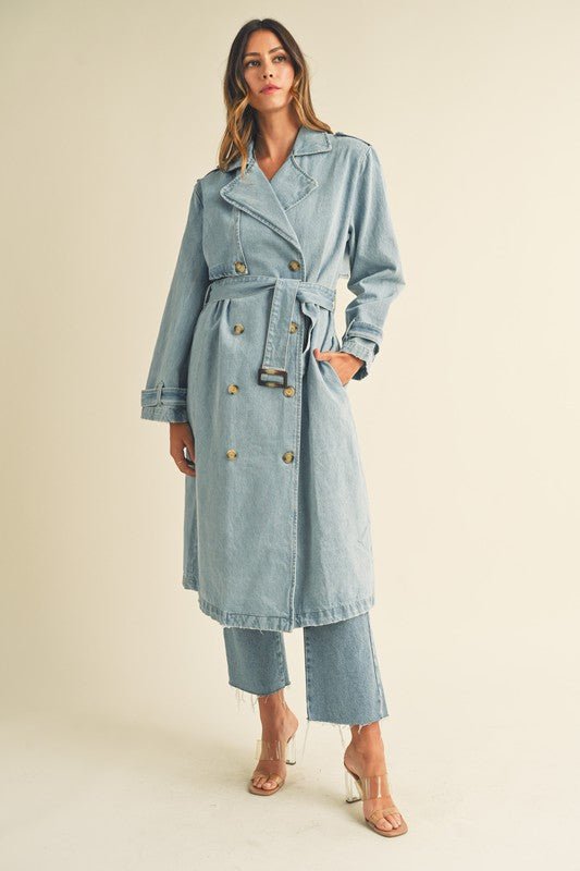 Denim Long Sleeve Trench Midi Coat - STYLED BY ALX COUTURECoats & Jackets