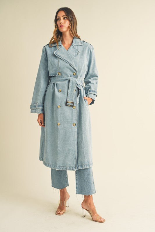 Denim Long Sleeve Trench Midi Coat - STYLED BY ALX COUTURECoats & Jackets