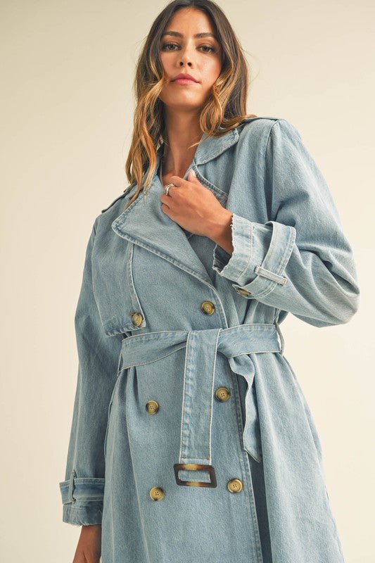 Denim Long Sleeve Trench Midi Coat - STYLED BY ALX COUTURECoats & Jackets