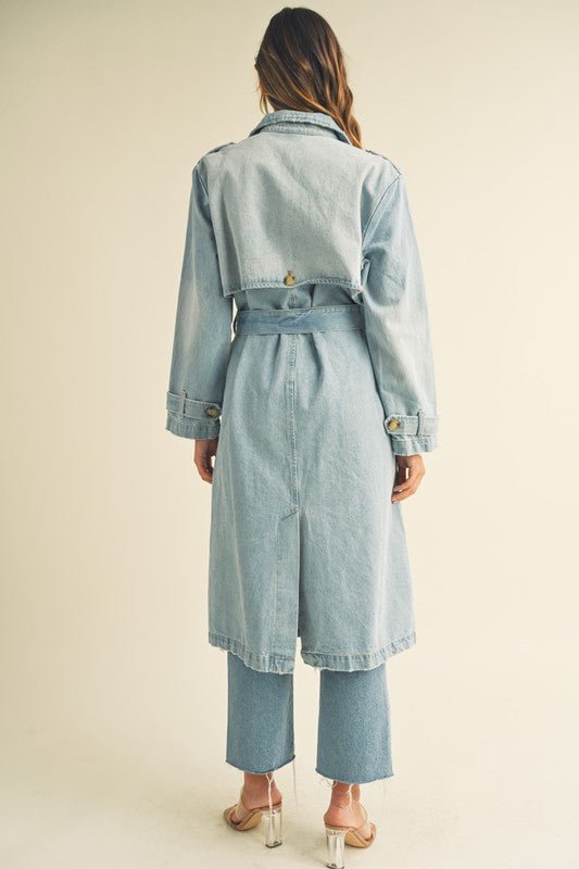 Denim Long Sleeve Trench Midi Coat - STYLED BY ALX COUTURECoats & Jackets