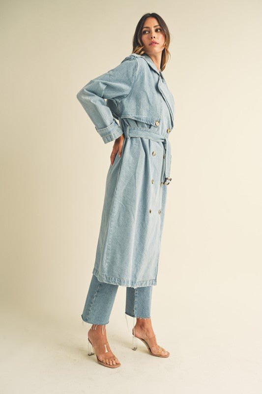 Denim Long Sleeve Trench Midi Coat - STYLED BY ALX COUTURECoats & Jackets