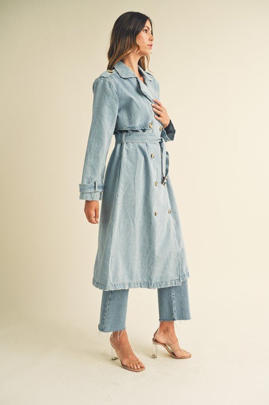 Denim Long Sleeve Trench Midi Coat - STYLED BY ALX COUTURECoats & Jackets