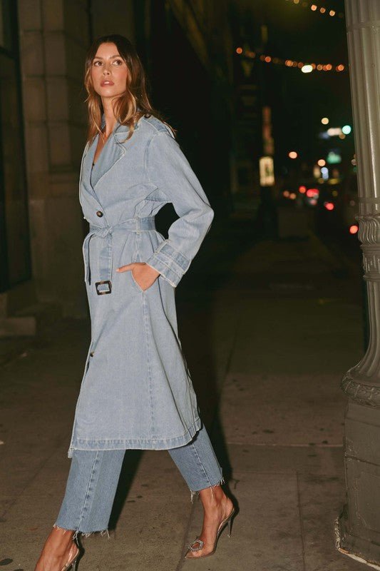 Denim Long Sleeve Trench Midi Coat - STYLED BY ALX COUTURECoats & Jackets