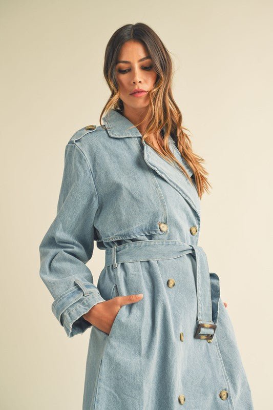 Denim Long Sleeve Trench Midi Coat - STYLED BY ALX COUTURECoats & Jackets