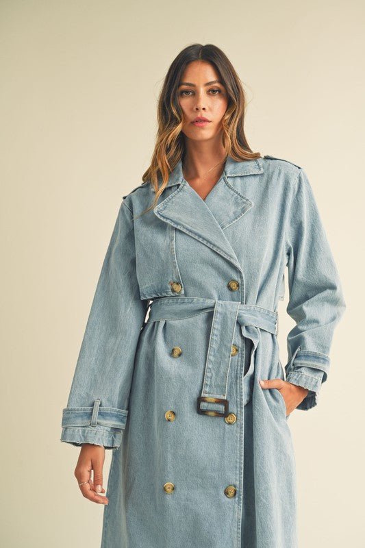 Denim Long Sleeve Trench Midi Coat - STYLED BY ALX COUTURECoats & Jackets