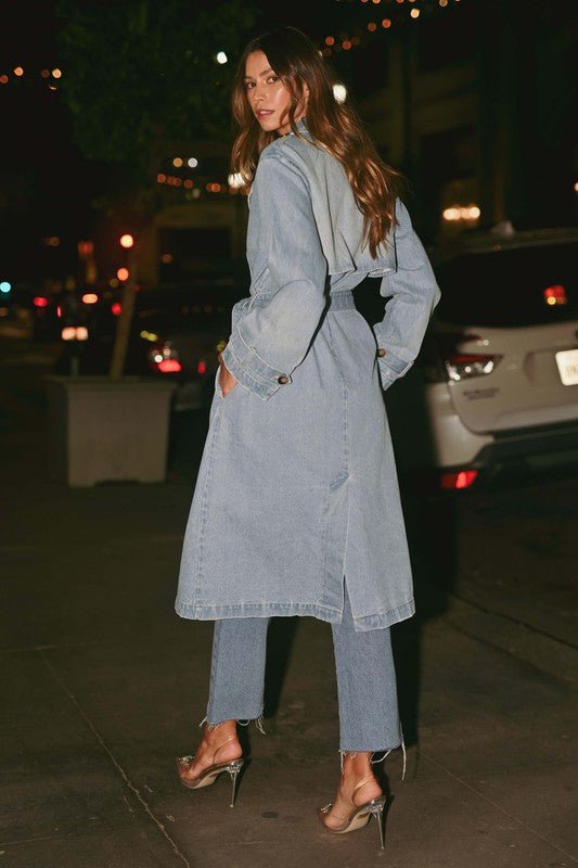 Denim Long Sleeve Trench Midi Coat - STYLED BY ALX COUTURECoats & Jackets