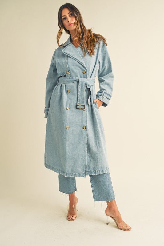 Denim Long Sleeve Trench Midi Coat - STYLED BY ALX COUTURECoats & Jackets