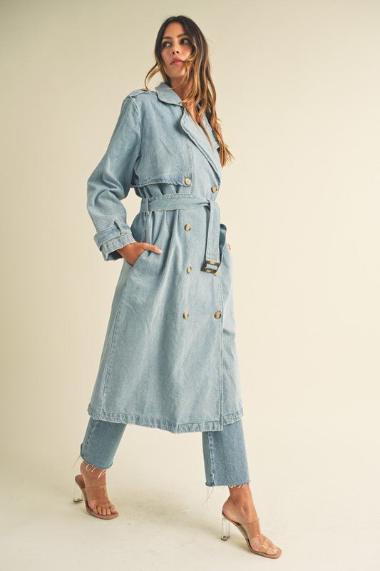 Denim Long Sleeve Trench Midi Coat - STYLED BY ALX COUTURECoats & Jackets