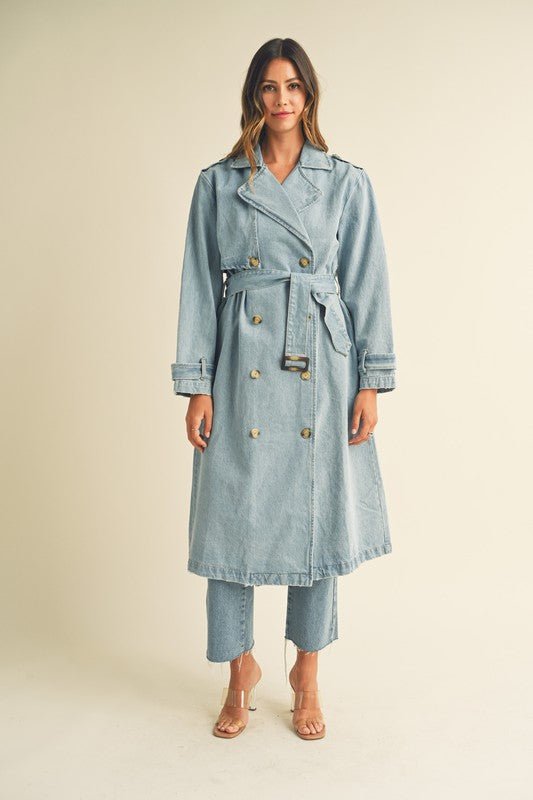 Denim Long Sleeve Trench Midi Coat - STYLED BY ALX COUTURECoats & Jackets