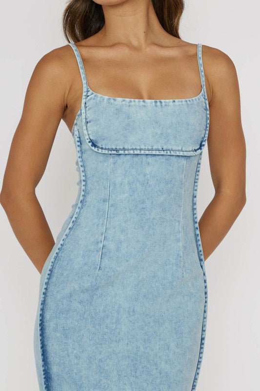 Denim Square Neck Maxi Dress - STYLED BY ALX COUTUREDRESS