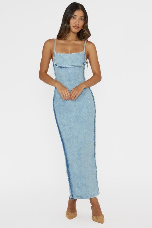 Denim Square Neck Maxi Dress - STYLED BY ALX COUTUREDRESS