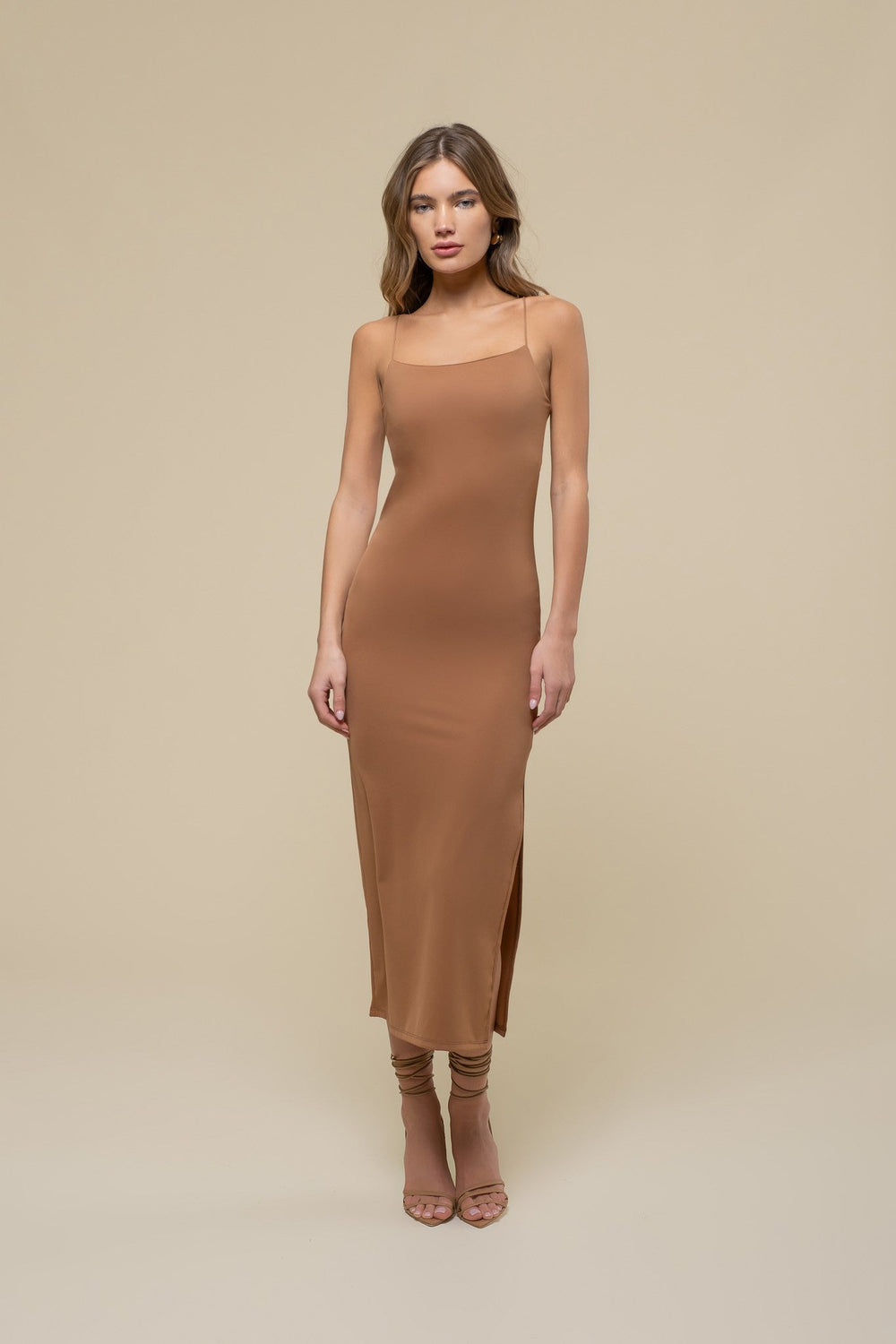 Dusty Sienna Bodycon Side Slit Cami Midi Dress - STYLED BY ALX COUTUREDRESSES