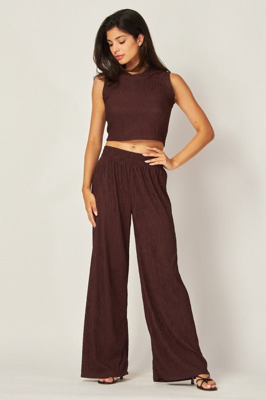 Expresso Crinkle Textured Cropped Top Loungewear Set - STYLED BY ALX COUTUREOutfit Sets