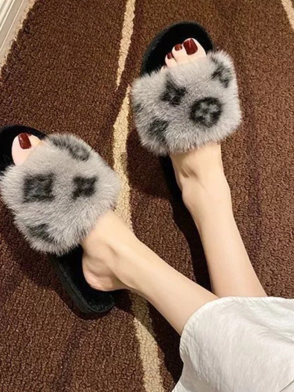 Fashion Plush Open Toe Slippers - STYLED BY ALX COUTURESlide Sandals