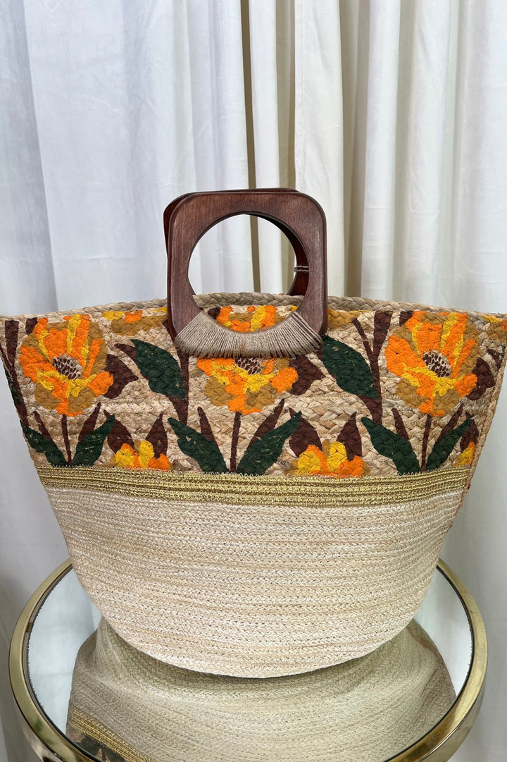 Flower Handbag Wooden handle - STYLED BY ALX COUTUREHANDBAG