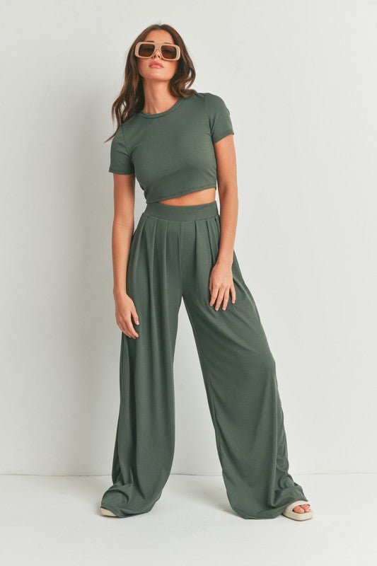 Forest Green Top Wide Leg Pants Set - STYLED BY ALX COUTUREOutfit Sets
