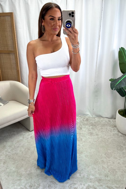 Fuchsia Blue Bodre Ombre Maxi Skirt Set - STYLED BY ALX COUTUREOutfit Sets