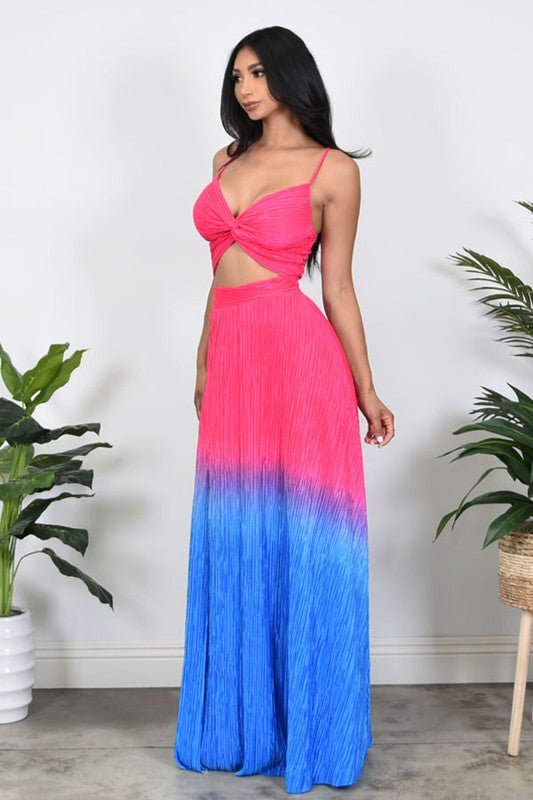 Fuchsia Blue Bodre Ombre Maxi Skirt Set - STYLED BY ALX COUTUREOutfit Sets