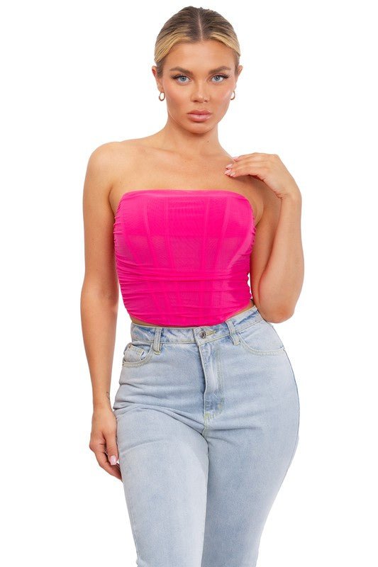 Fuchsia Draped Mesh Wrap Corset Top - STYLED BY ALX COUTUREShirts & Tops