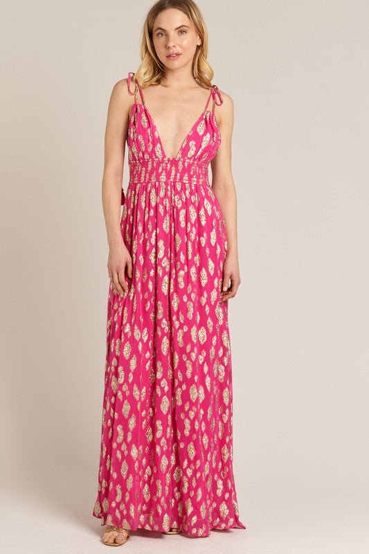 Fuchsia Tie Shoulder Maxi Dress - STYLED BY ALX COUTUREDRESS