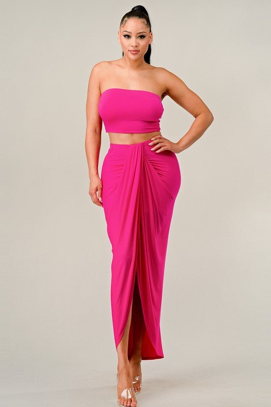 Fuchsia Tube Top and Long Skirt Set - STYLED BY ALX COUTUREOutfit Sets