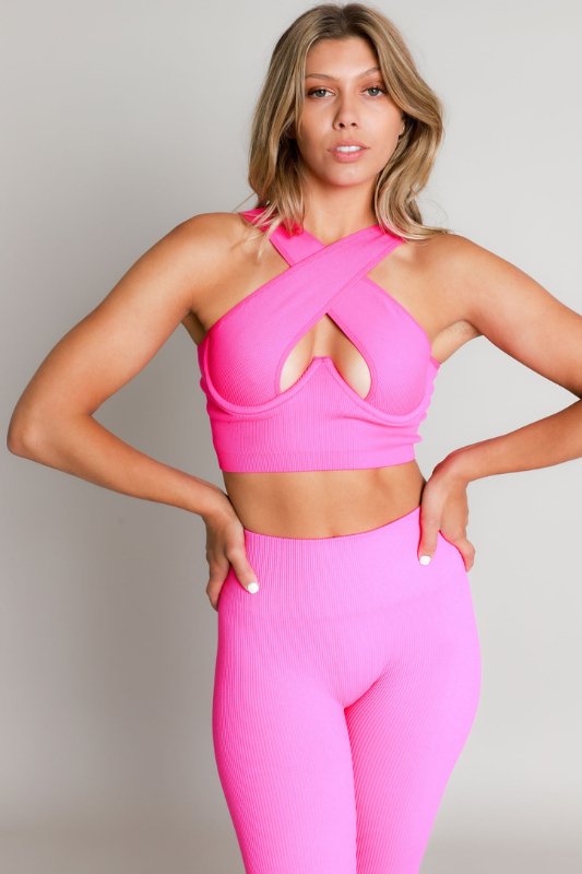 Fuchsia Wired Cross Front Crop Tank - STYLED BY ALX COUTUREShirts & Tops