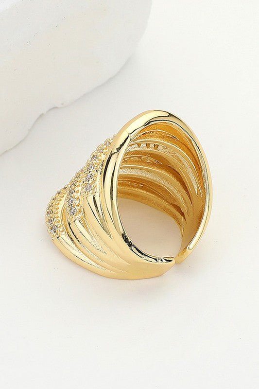 Gold CZ Stone Paved Brass Metal Chunky Stack Ring - STYLED BY ALX COUTURERING