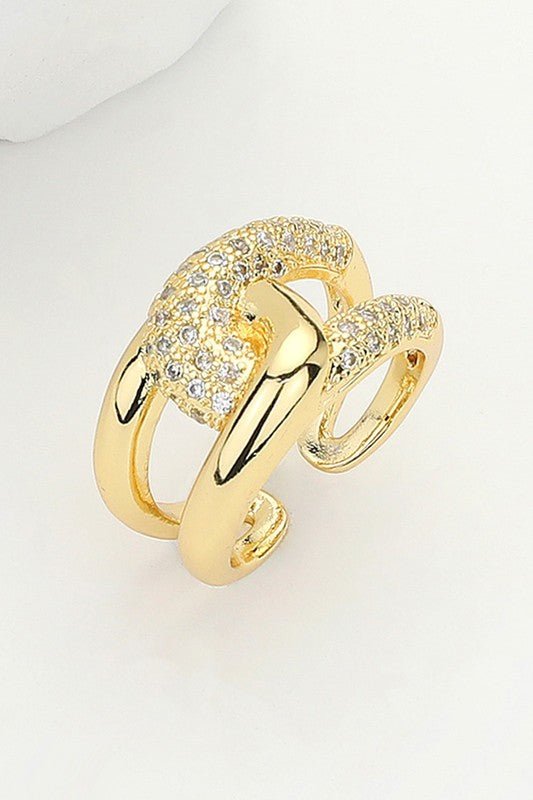 Gold CZ Stone Paved Brass Metal Knot Ring - STYLED BY ALX COUTURERING