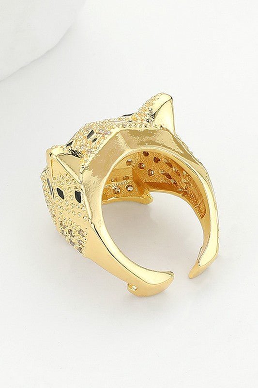 Gold CZ Stone Paved Brass Metal Leopard Ring - STYLED BY ALX COUTURERING