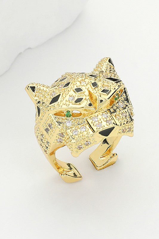 Gold CZ Stone Paved Brass Metal Leopard Ring - STYLED BY ALX COUTURERING