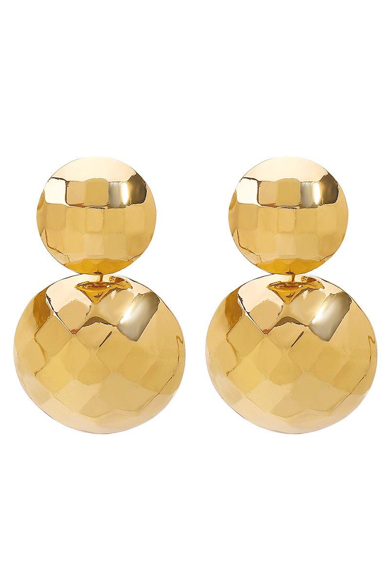 Gold Double Layered Textured Round Dangle Earrings - STYLED BY ALX COUTUREEARRINGS