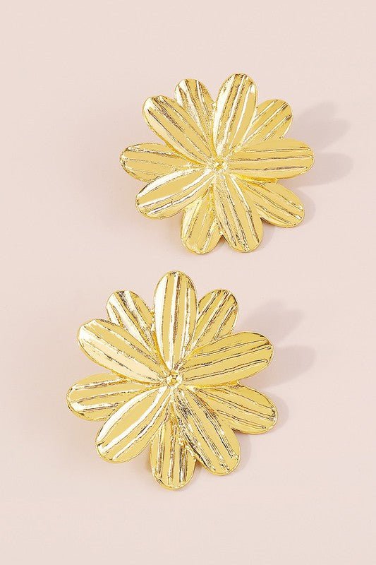 Gold Geometric Metal Flower Drop Dangle Earrings - STYLED BY ALX COUTUREEARRINGS