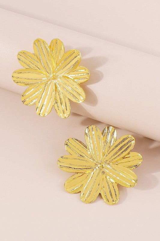 Gold Geometric Metal Flower Drop Dangle Earrings - STYLED BY ALX COUTUREEARRINGS