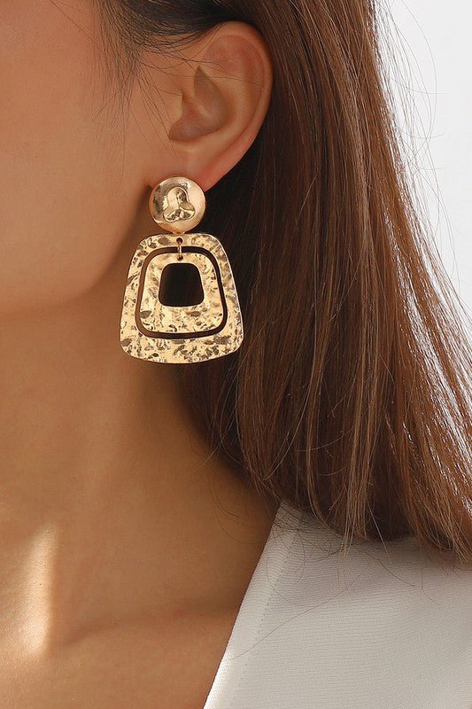 Gold Geometric Metal Square Drop Earrings - STYLED BY ALX COUTUREEARRINGS