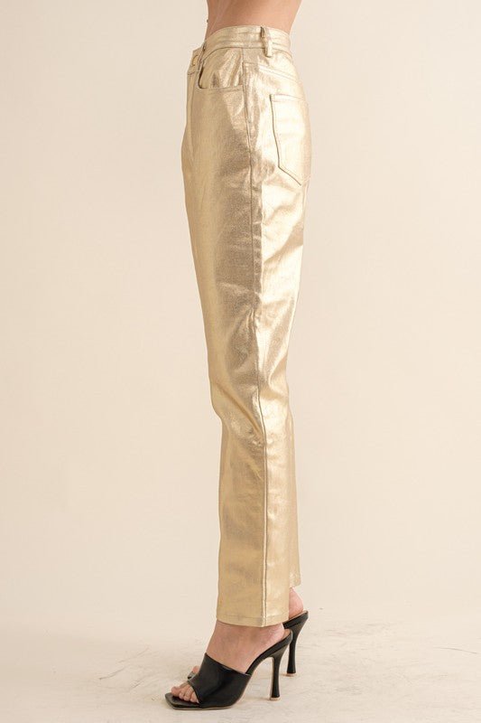 Gold High - Rise Coated Ankle Jeans - STYLED BY ALX COUTUREPANTS